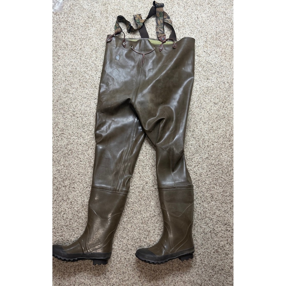Northwest Territory Vintage Waders Mens Green Rubber Camo Suspenders